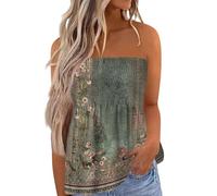 Top Dos Nu,Débardeur Femme 2024 d'été Top Bandeau épaules Dénudées sans Manches Dos Nu Tube Top Floral Vintage Tee Shirt Vetement Femme Solde,Vert foncé,L,A12