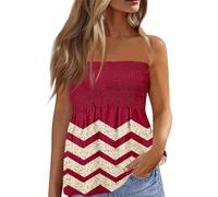 Top Dos Nu,Débardeur Femme 2024 d'été Top Bandeau épaules Dénudées sans Manches Dos Nu Tube Top Floral Vintage Tee Shirt Cadeau Femme,Rouge,XXL,B138