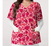 Top d'uniforme d'été grande taille, blouse décontractée pour infirmière avec imprimé cœur et dessin animé pour femmes 0XL,1XL,2XL,3XL,4XLImprimés aléatoiresTissu tissé