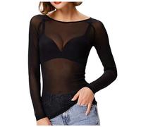 Top en maille pour femme à manches longues, t-shirt basique à manches longues pour femme sexy en maille filet extensible haut transparent t-shirt élégant pull en maille serrée pull en maille pour