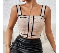 Top En Tricot À Fines Brides À Liseré Contrastant À Bouton L,M,S,XL,XS,XXLBlocs de couleurÉtoffe