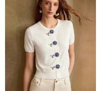 TOP EN TRICOT POUR FEMMES SAISON PRINTEMPS/ÉTÉ DOUX & EXQUIS POUR TRAJET/RENDEZ-VOUS ORNÉ DE FLEURS 3D ET STRASS DÉFINISSANT LA TAILLE AFFINANT COL ROND COURT MANCHES COURTES L,M,S,XLAnimal,CartoonTis