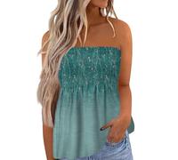 Top Ete,Femmes Bustier Bandeau Tops Sexy Été Tunique sans Manches Chic T-Shirt Floral Debardeur Ample Pas Cher Haut Dos Nu Blouse Debardeur Long Femme,Vert,S,B25