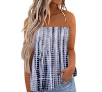 Top Ete,Femmes Debardeur été Sexy Bustier Tube Top épaules Dénudées Hauts sans Manches sans Bretelles Bandeau Floral Blouse Chemise Cadeau de la Fête des Mères,Marine,XL,A106