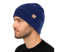 TOP-EX Bonnet d'hiver en laine mérinos XL/XXL - Bonnet tricoté chaud avec poignets et doublure polaire - Bonnet extensible unisexe pour homme et femme - Cadeau pour les jours froids, 96573_Bleu marine