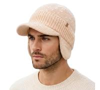 TOP-EX Bonnet d'hiver unisexe imperméable 80 % laine mérinos avec visière et cache-oreilles, doublure en polaire chaude, idéal pour le temps froid et les sports de plein air, Beige_Imperméable, L-XL