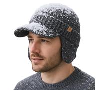 TOP-EX Bonnet d'hiver unisexe imperméable 80 % laine mérinos avec visière et cache-oreilles, doublure en polaire chaude, idéal pour le temps froid et les sports de plein air, M-L