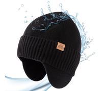 TOP-EX Bonnet unisexe 80 % laine mérinos imperméable avec doublure polaire et rabat d'oreille, Noir , M/L