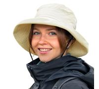 TOP-EX Chapeau de soleil pour femme avec queue de cheval, UPF 50, large bord, protection UV, imperméable, avec mentonnière, respirant, en maille d'été, pliable, safari en plein air, beige, L