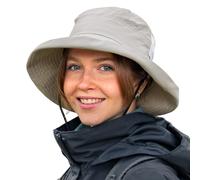 TOP-EX Chapeau de soleil pour femme avec queue de cheval, UPF 50, large bord, protection UV, imperméable, avec mentonnière, respirant, en maille d'été, pliable, safari en plein air, gris, L