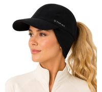 TOP-EX ChicPony™ Casquette de baseball d'hiver hydrofuge avec cache-oreilles pour femme Bonnet de course avec trou pour queue de cheval Doublure en polaire chaude réfléchissante