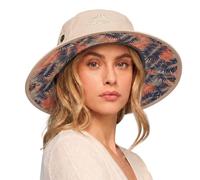 TOP-EX ChicPony™ Chapeau de soleil pour femme - Protection UV 50+ - Imperméable - Ouverture en queue de cheval - Pliable - Chapeau d'été d'extérieur, Beige/palmiers, M-L