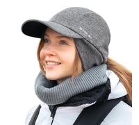 TOP-EX ChicPony M/L/XL Casquette de baseball imperméable pour femme avec cache-oreilles Queue de cheval Bonnet chaud avec doublure en polaire pour femme Course à pied Bonnet d'hiver réfléchissant