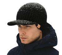 TOP-EX DryKnit™ Bonnet Beanie imperméable Homme Laine Mérinos Bonnet d'hiver avec visière et doublure polaire Bonnet chaud en laine mérinos, XL-XXL
