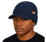 TOP-EX DryKnit™ Bonnet d'hiver en laine mérinos imperméable avec visière doublée polaire Pour homme et femme Taille L/XL/XXL, bleu marine, XL-XXL