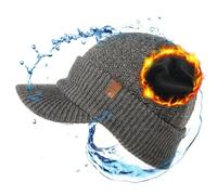 TOP-EX DryKnit™ Bonnet d'hiver imperméable 50 % laine mérinos avec visière pour homme avec doublure en polaire et bord pour grandes têtes, M/L