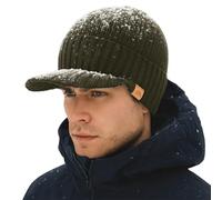 TOP-EX DryKnit™ Bonnet en tricot imperméable en laine mérinos pour homme avec visière et doublure en polaire - Bonnet d'hiver chaud en laine mérinos, XL-XXL