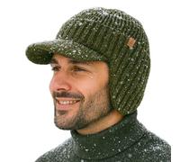 TOP-EX DryKnit™ bonnet imperméable en laine mérinos à 80% pour homme, bonnet d'hiver en tricot avec doublure en polaire et cache-oreilles, M-XXL, vert, XL-XXL