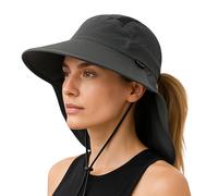 TOP-EX L/XL Chapeau de soleil pour queue de cheval pour femme avec protection du cou Protection UV Large bord Chapeau d'été étanche et pliable, 96553#gris foncé, XL