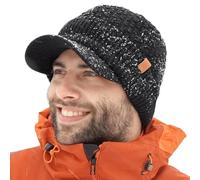 TOP-EX M/L/XL/XXL Unisexe Bonnet d'hiver 50% laine mérinos casquette à visière imperméable bonnet, bonnet tricoté chaudement doublé pour la course à pied, coupe-vent, M/L