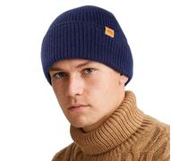 TOP-EX M-XL Bonnet en laine mérinos pour homme et femme, avec polaire, chaud, bonnet d'hiver, extensible et doux, pour la course à pied et le ski, bleu marine, M/L