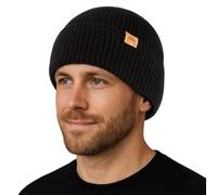 TOP-EX M-XL Bonnet en laine mérinos pour homme et femme, avec polaire, chaud, extensible, doux, pour la course à pied, le ski, Noir , M-L