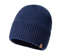 TOP-EX PolarWool™ Bonnet de pêcheur chalutier 100 % laine mérinos, unisexe, doublé de polaire, bonnet thermique d'hiver, bonnet chaud en laine pour la course à pied, le golf, 56-65 cm, bleu marine, M