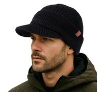 TOP-EX PolarWool™ Casquette d'hiver tricotée 50 % laine mérinos pour homme et femme avec doublure en polaire pour la course à pied et le ski en plein air, M-XXL, Noir , XL-XXL