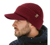 TOP-EX PolarWool Casquette d'hiver tricotée 50 % laine mérinos pour homme et femme avec doublure en polaire pour la course à pied et le ski en plein air, M-XXL, bordeaux, XL-XXL