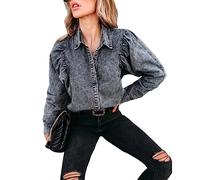 Top Femme,Chemisier En Jean Vintage Pour Femme Avec Poche Chemises À Manches Longues Bouffantes En Détresse Veste En Jean Western Chemisier T-Shirt Veste Chemisier Ample Tunique Sweat Tops Pour Femm