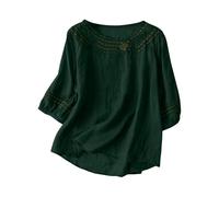 Top Femme Ete Broderie Tshirt Maman Sport Vente Flash, Vetement Pas Cher Fine 3/4 Manches Blouse Chic Et Élégant Col Rond Sexy Lin Plage Chemise Femme Chic Et Élégant M