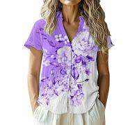 Top Femme Ete Chemisier Chic Et éLéGant Chemise Cardigan DéContracté à Manches Courtes pour Femme Top Ete Chemisier Chic Et éLéGant Chemise (Purple XXL)