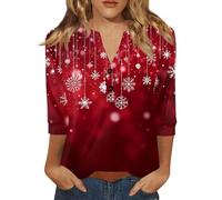Top Femme Grandes Tailles Fitness Christmas Mode Shirt Manche 3/4 Noel Comfy Col V Profond Chemisier Moche De Noel Femme Chic Et Elegant Tee Shirt