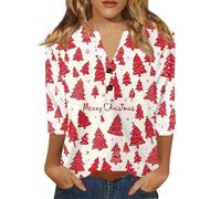 Top Femme Grandes Tailles Fitness Christmas Mode Shirt Manche 3/4 Noel Comfy Col V Profond Chemisier Moche De Noel Femme Chic Et Elegant Tee Shirt