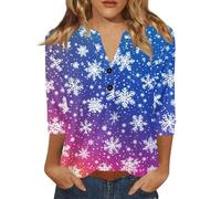 Top Femme Grandes Tailles Fitness Christmas Mode Shirt Manche 3/4 Noel Comfy Col V Profond Chemisier Moche De Noel Femme Chic Et Elegant Tee Shirt