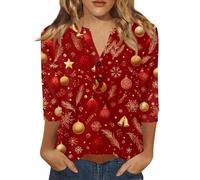 Top Femme Grandes Tailles Fitness Christmas Mode Shirt Manche 3/4 Noel Comfy Col V Profond Chemisier Moche De Noel Femme Chic Et Elegant Tee Shirt