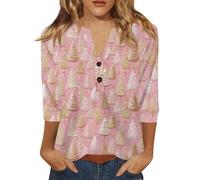 Top Femme Grandes Tailles Fitness Christmas Mode Shirt Manche 3/4 Noel Comfy Col V Profond Chemisier Moche De Noel Femme Chic Et Elegant Tee Shirt