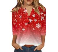 Top Femme Grandes Tailles Fitness Christmas Mode Shirt Manche 3/4 Noel Comfy Col V Profond Chemisier Moche De Noel Femme Chic Et Elegant Tee Shirt
