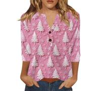 Top Femme Grandes Tailles Fitness Christmas Mode Shirt Manche 3/4 Noel Comfy Col V Profond Chemisier Moche De Noel Femme Chic Et Elegant Tee Shirt