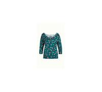 Top femme - King Louie - Cherry Pie Lapis Blue - Manches trois-quart - Imprimé cerise - Coton doux XS