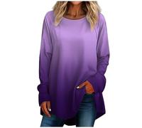 Top Femme Manches Longues Tie Dye Col Rond Extérieur Chic et Elegant Sweatshirt Fluide Saint Valentin Tunique Longue Femme Tee Shirt Chic Blouse Femme Manche Longue Fitness Blouse Violet S