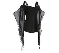 Top femme Punk Haut uni Costume d'Halloween Rétro Épaules dénudées Chemisier Manches Papillon Tshirt Tunique avec Sangle Ourlet Irrégulier Chemise Gothique Vêtements festifs Cadeau pour femme