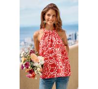 Top floral col rond Rouge XL