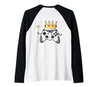 Top Gamer Jokes King of Game Controller Art on Back Manche Raglan