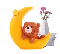 Top gâteau de lune - Ours mignon qui dort sur le gâteau de lune - Statue de lune avec décoration de table - Statue de dessin animé en résine - Pour gâteaux, étagères et jardins d'