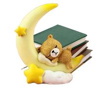 Top gâteau de lune - Ours mignon qui dort sur le gâteau de lune - Statue de lune avec décoration de table - Statue de dessin animé en résine - Pour gâteaux, étagères et jardins d'