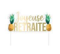 Top Gâteau 'Joyeuse Retraite' - Motifs Tropicaux - Dimension : 17 x13 cm