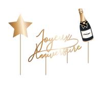 Top Gâteau Set 'Joyeux Anniversaire' Doré - Dimension : 28,5 x 21,5 cm