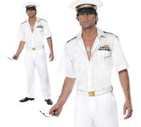 Top Gun Capitaine 80s Déguisement Blanc Pilote Hommes Tom Croisière Costume M L