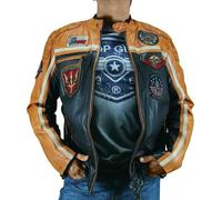 Top Gun veste en cuir TGJ1005 homme noir/orange/blanc cassé S